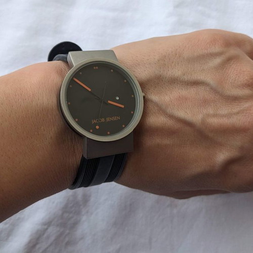 Jacob Jensen men's watch used, model 410, titanium case, rubber strap
