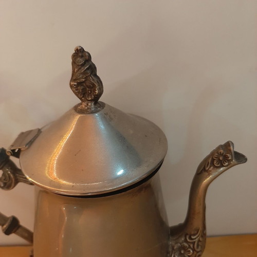 Vintage silver-plated tea set used, 3 pieces with carved details