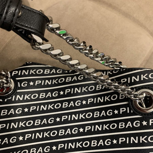 Pinko shoulder bag used, large black with silver chain and red lining
