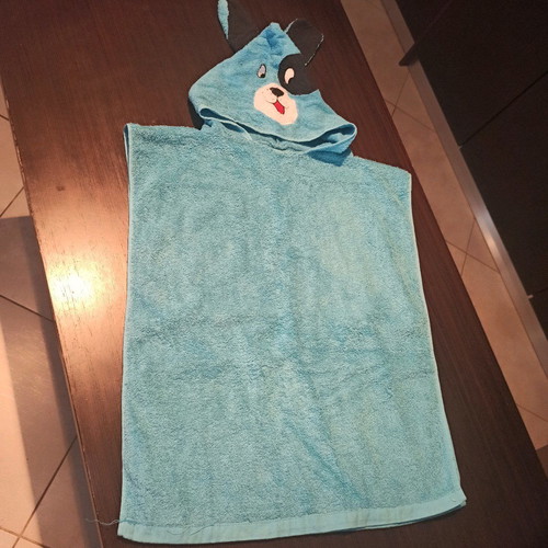 Baby bathrobe like new, bright blue with hood