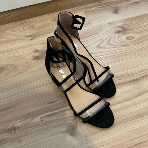 Black transparent sandals in very good condition, size 38, 5 cm heel