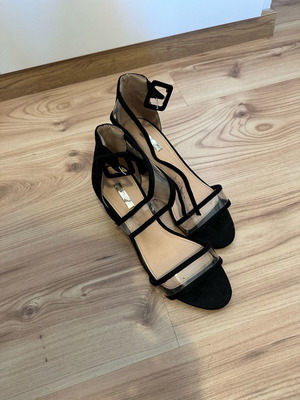Black transparent sandals in very good condition, size 38, 5 cm heel