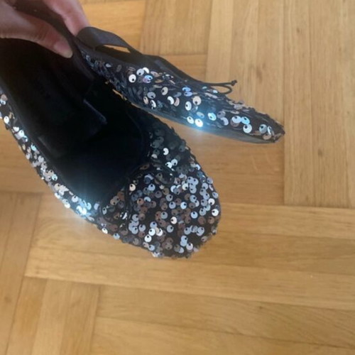 Black ballet flats with silver sequins, size 36