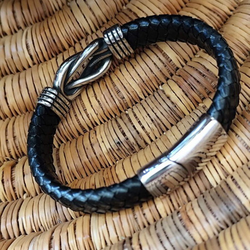 Men's leather bracelet with stainless steel nautical knot new