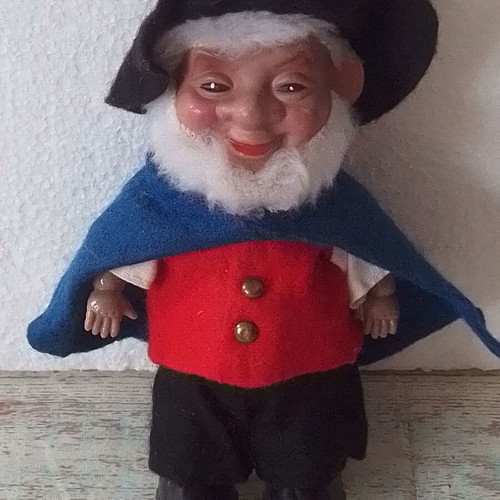 Vintage charming dwarf figure gnome used, plastic with felt