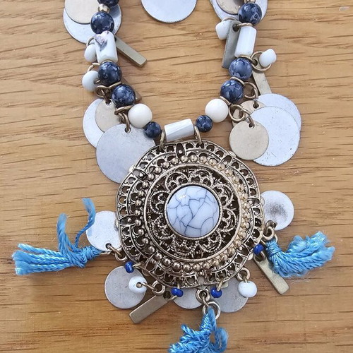 Vintage necklace and earrings set used in turquoise colors