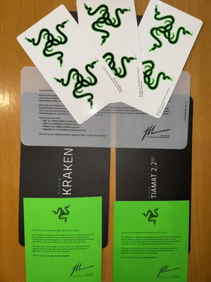 Razer stickers and headphone manuals, pack