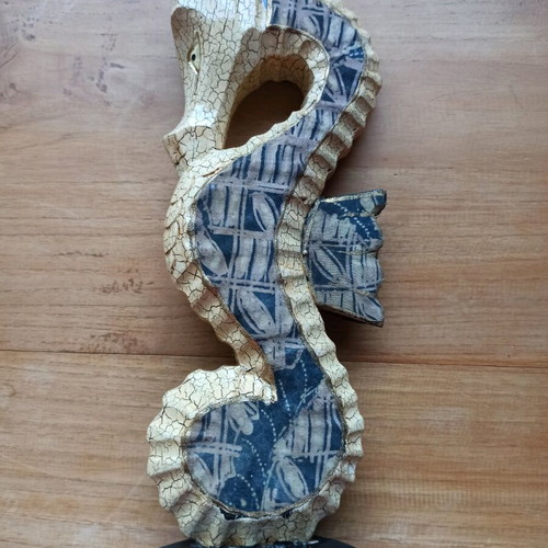 Wooden decorative seahorse new, handmade with batik fabric