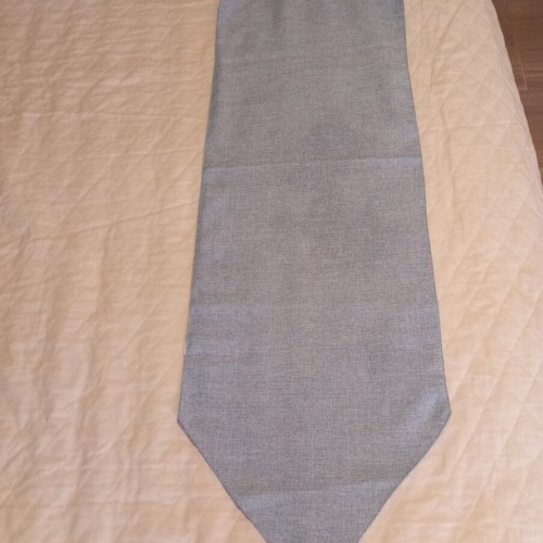 Table runner linen embossed fabric like new, sky blue with tassels