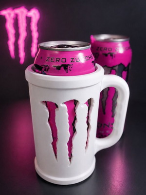 3D Printed Cup Holder for Monster Energy Cans with Ergonomic Handle