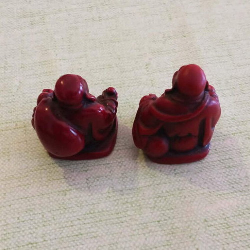 Budai Feng Shui Laughing Buddha Set of 3 Decorative Red Resin Figurines like new
