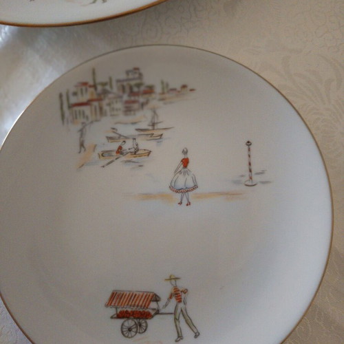 Vintage Winterling Bavaria porcelain dessert set like new, platter & 4 plates