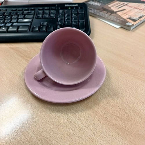 Pink coffee cup like new with saucer