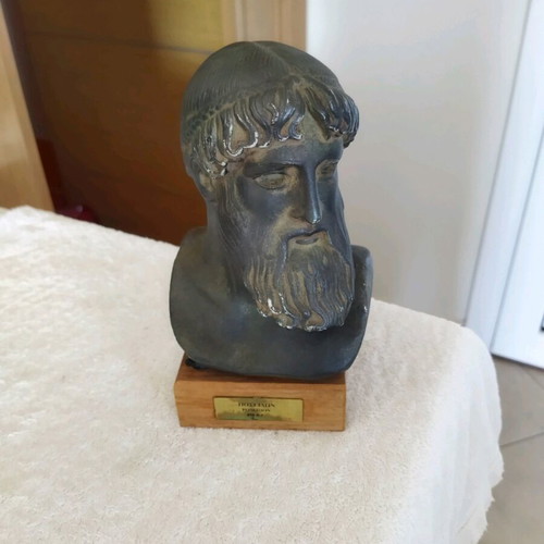 Poseidon alabaster bust with green patina