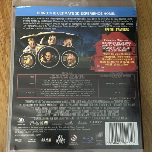 Monster House 3D Blu-Ray like new, Greek dub and subs