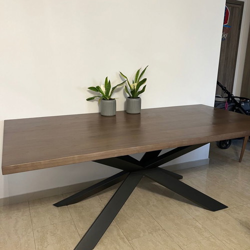 Solid wood table with metal base and 50cm extension mechanism