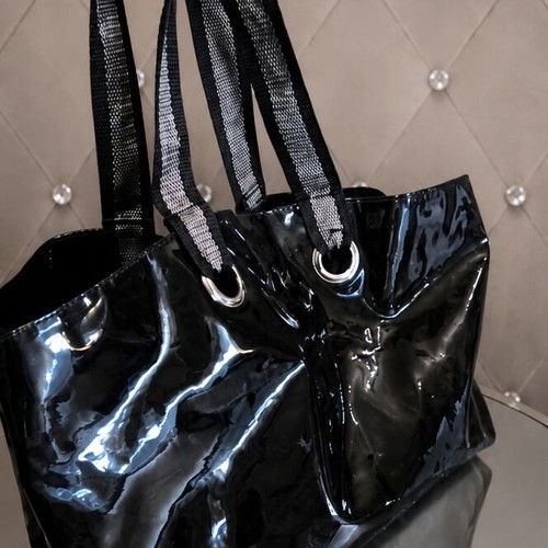 Large black patent leather weekend bag new