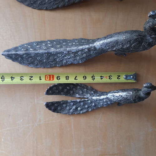 Traditional metal peacocks used, vintage 1950s-60s set