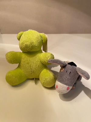 Set of keychain bag charms and key holders like new, green teddy bear and donkey