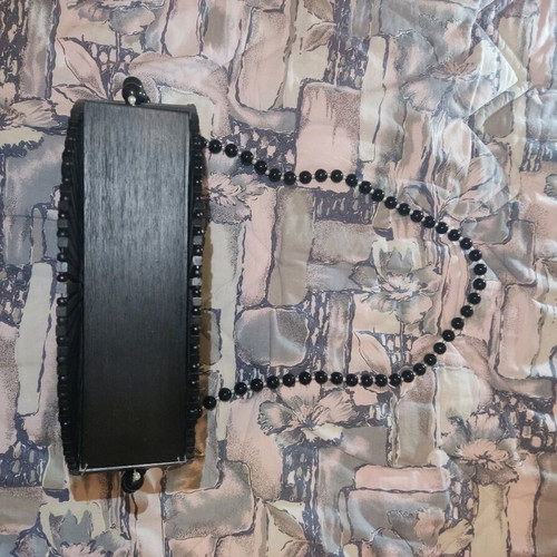 Handmade wooden shoulder bag like new, black with beads