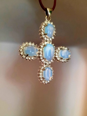 Silver women's cross 925 with cabochon stones and zircon, new