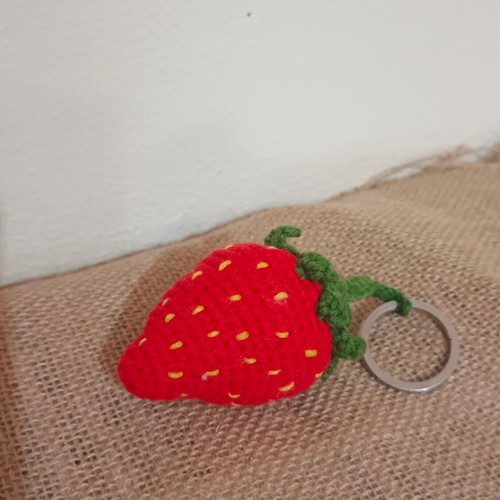 Strawberry keychain large new, handmade red and green