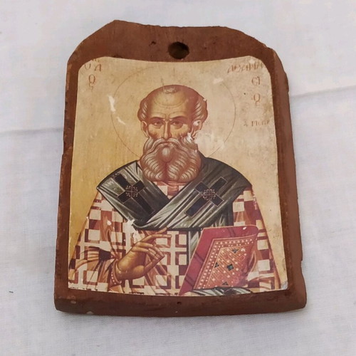 Religious icon Saint Athanasios made of tile like new
