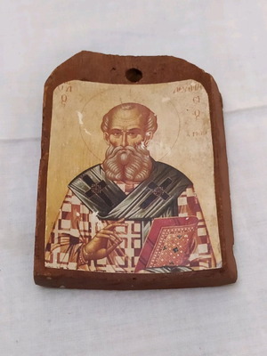 Religious icon Saint Athanasios made of tile like new