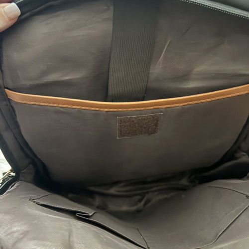 Laptop bag backpack used, black with brown accents