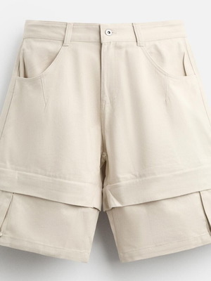 Bermuda cargo bull denim youth wide with removable parts, new, white Zara