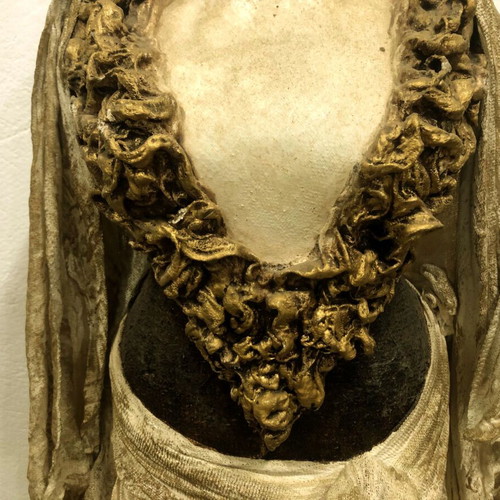 Handmade female papier-mâché figure with gauze, like new, height 80cm