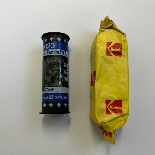 Kodak Pocket Instamatic 110 film cassette and Fuji Chrome RHP 120 film set