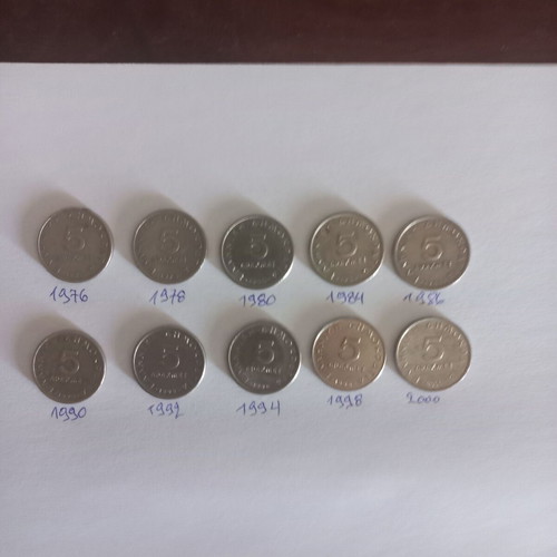 5 Drachma Coins like new, set of 10 from Greece