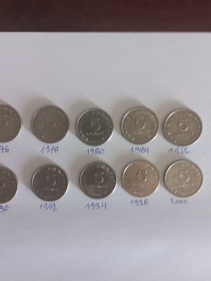 5 Drachma Coins like new, set of 10 from Greece