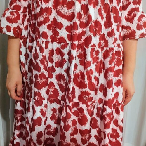 SHEIN Boho Maxi Dress with Animal Abstract Print, Red-White, XL