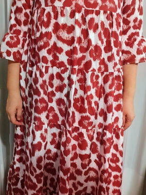 SHEIN Boho Maxi Dress with Animal Abstract Print, Red-White, XL