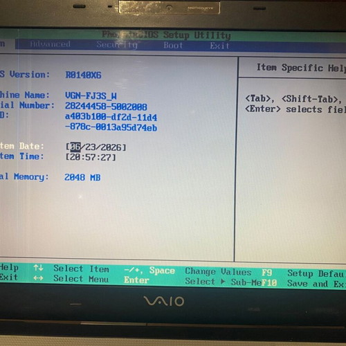 Sony Vaio VGN-FJ3S 14.1" Laptop used, Pentium M, 2GB RAM, 80GB HDD, Windows 7