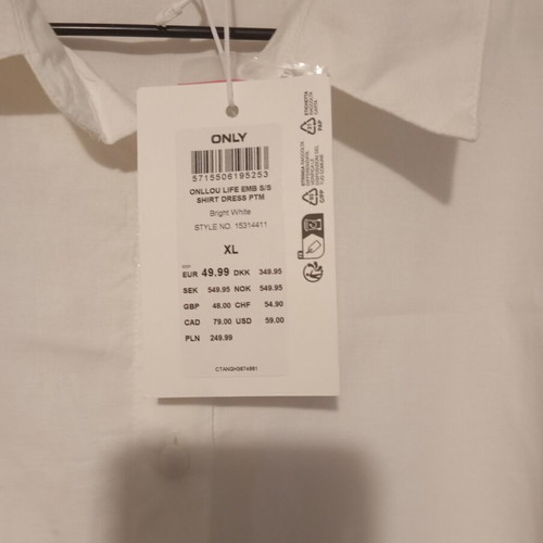 Only white cotton shirt dress XL new with tags