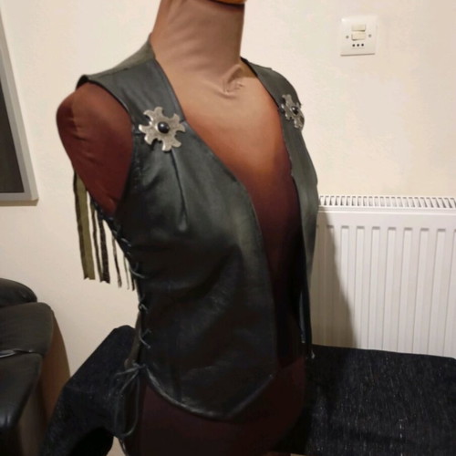 Handmade leather vest new, black with dark brown crocodile details