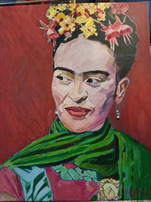 Πίνακας ζωγραφικής Frida Kahlo καινούργιος, ακρυλικά 40x50cm, εξπρεσιονισμός 2023