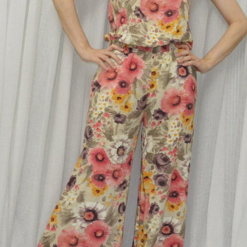 Floral jumpsuit Promod new, beige multicolor, size 36-40