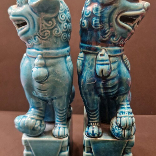 Chinese porcelain Foo dogs 20th century turquoise, like new