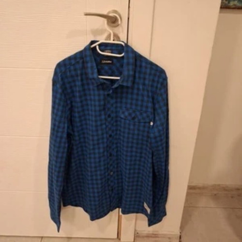 Schoffel Button Down Collared Shirt Men Size Large checked blue and black like new