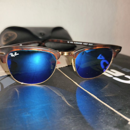 Ray Ban Clubmaster RB3016 sunglasses like new, brown tortoise frame, blue mirror lenses