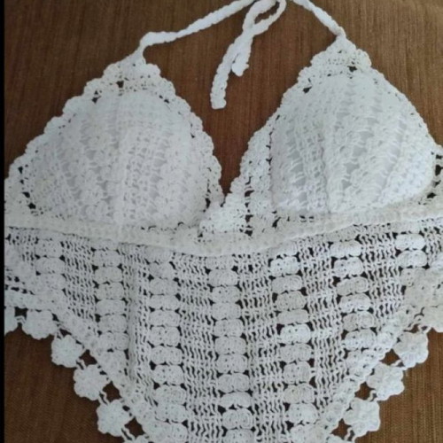 Crochet crop top boho off white new, one size