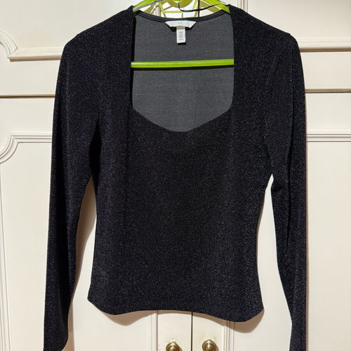 H&M Long Sleeve Jersey Top Black New, Size M