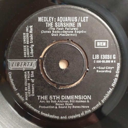The 5th Dimension Aquarius/Let The Sunshine In 45rpm vinyl used