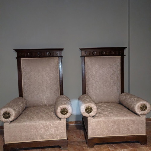 Armchairs with High Back and Crest 1970s Solid Wood Like New