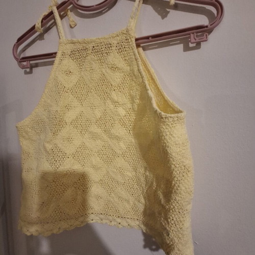 Reserved yellow knitted top with tied straps, like new, size S