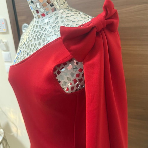 Evening dress used, red with side bow